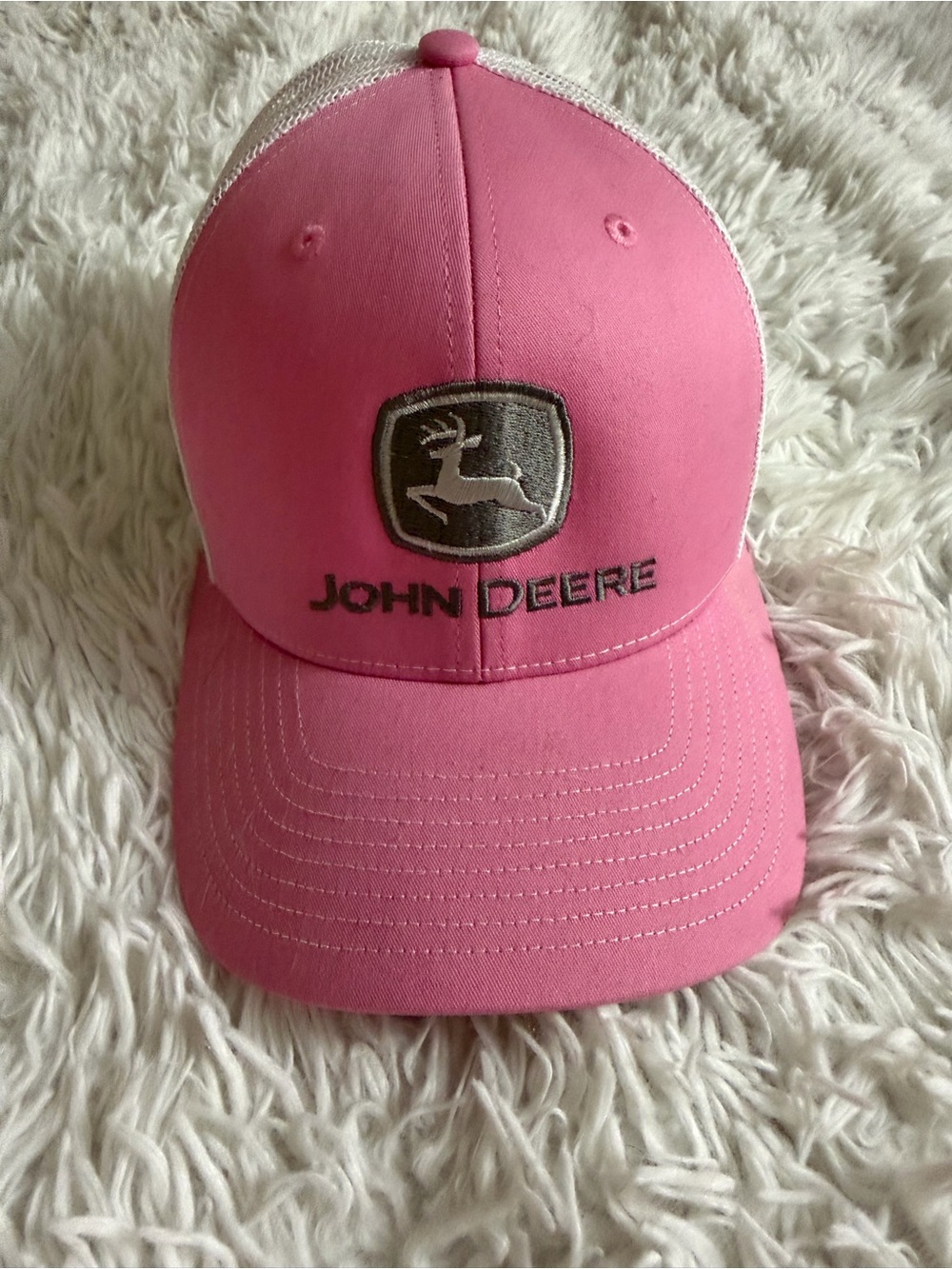 John Deere Pink and White Kids Mesh Back Hat